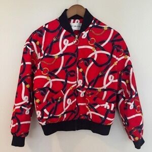 Vintage Bomber JH Collectibles Jacket Red Equestrian Chain Print Size 6 USA